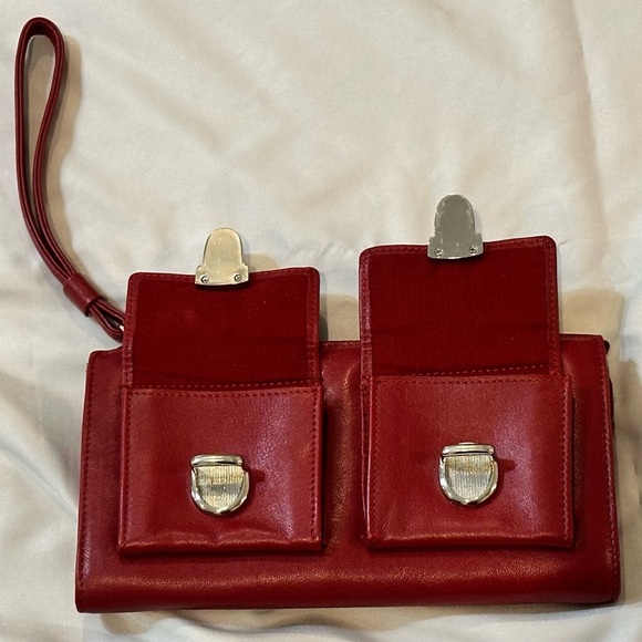 Wilsons Leather Red Zipper Close Wallet with Silver hardware - Picture 3 of 9